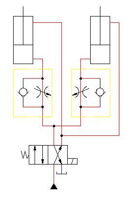Fig. 1 Hydraulic cylinder single-side throttling synchronization circuit.png